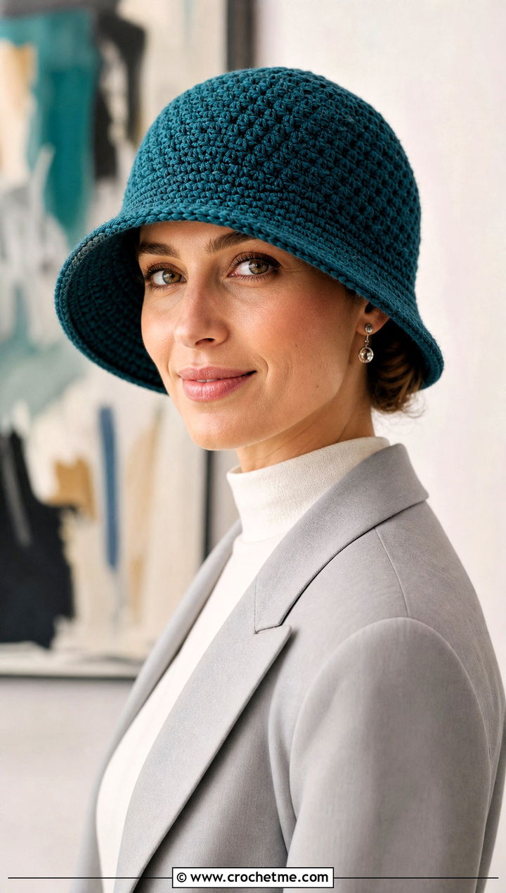 Crochet Cloche Hat With Blazer And Trousers - 15 Tiktok Crochet Hat outfit ideas