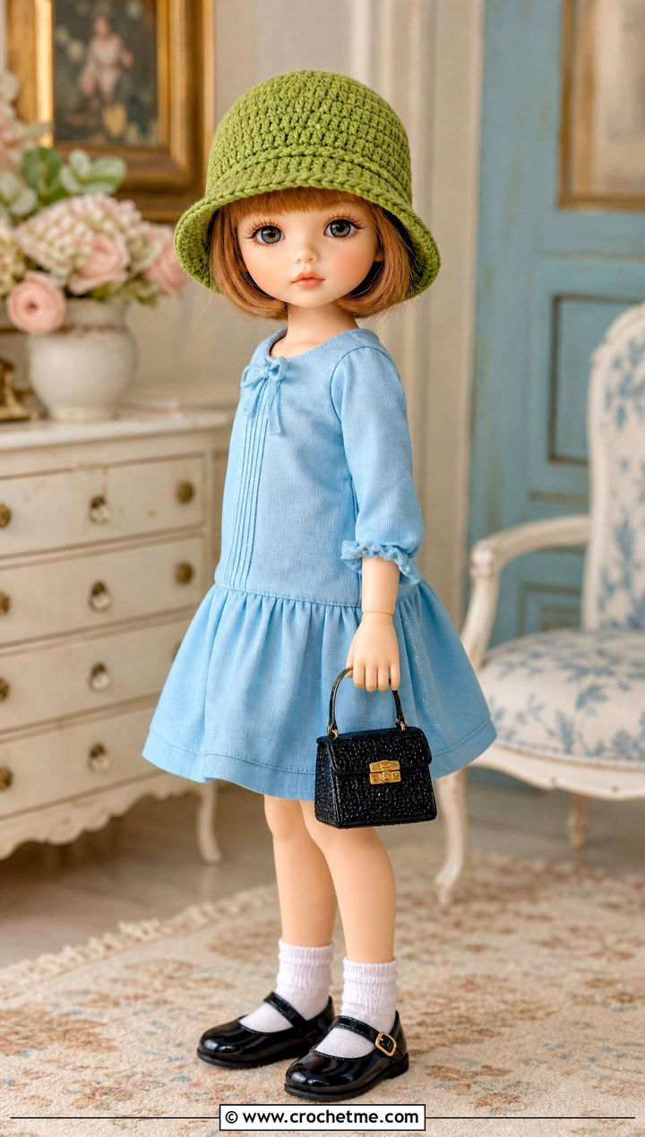 Crochet Cloche Hat With Drop Waist Dress And Mary Janes - 35 crochet hat for doll outfit ideas