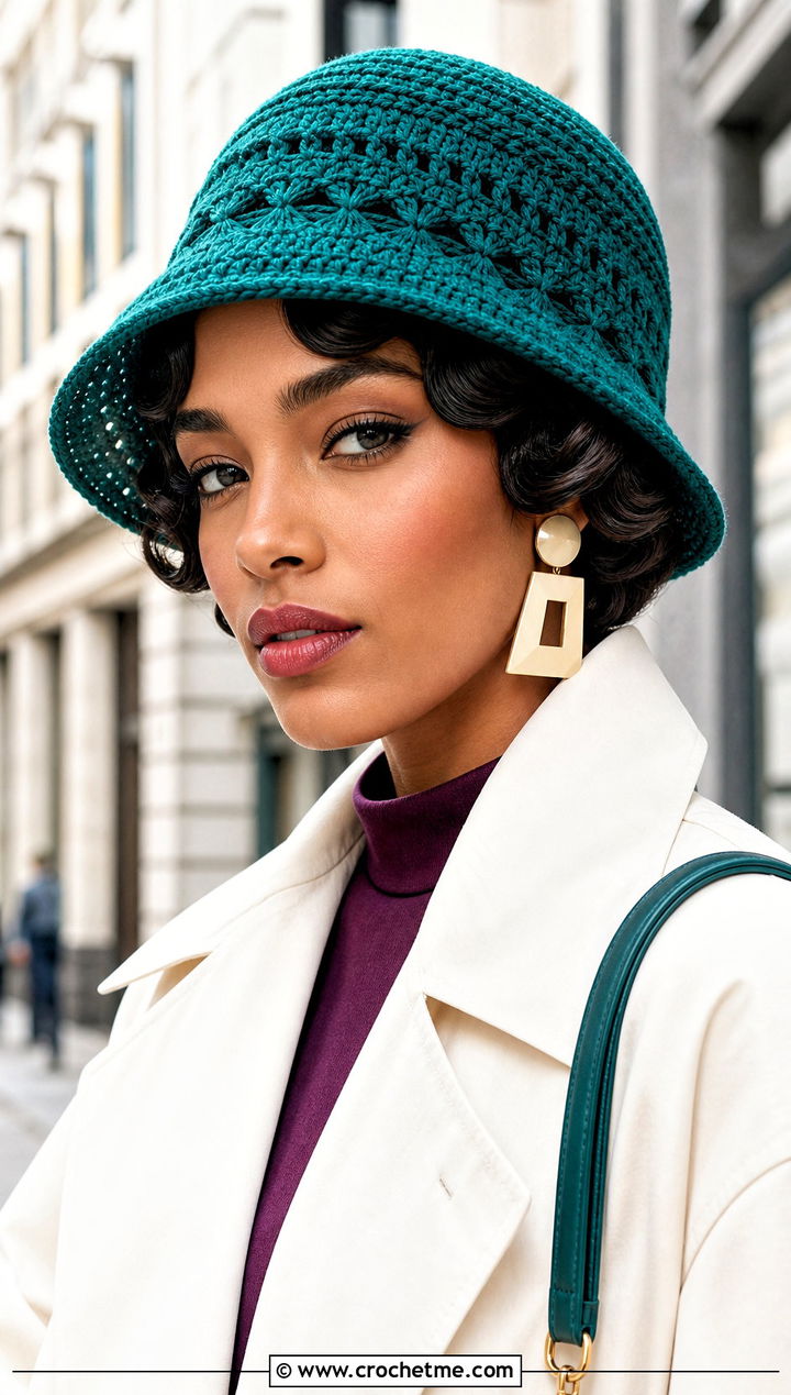Crochet Cloche Hat With Finger Waves And Trench Coat - 30 crochet hat with hair outfit ideas