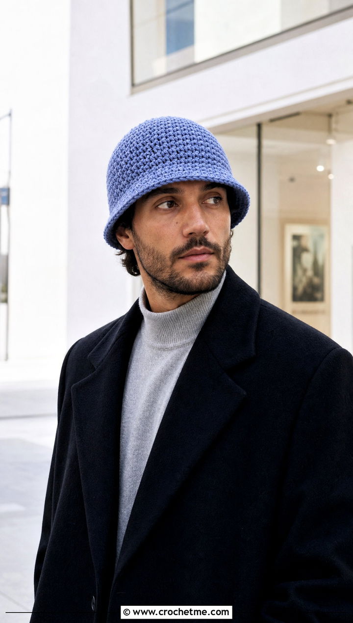 Crochet Cloche Hat With Long Coat - 30 men crochet hat outfit ideas