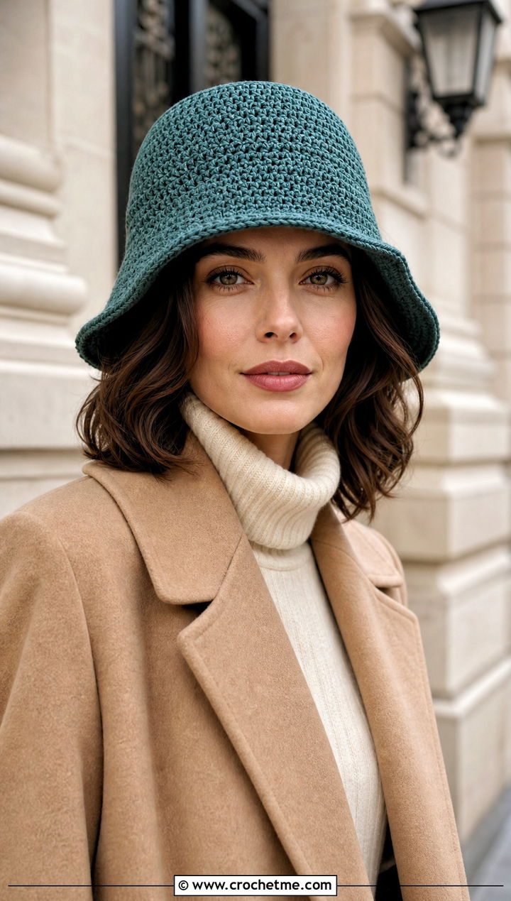 Crochet Cloche Hat With Midi Coat - 30 hats to crochet outfit ideas