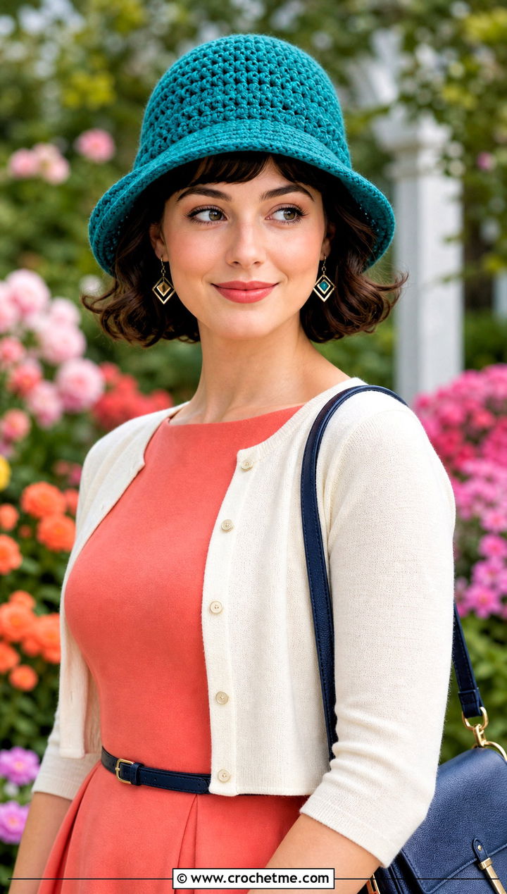 Crochet Cloche Hat With Midi Dress - 25 easy simple crochet hats for beginners outfit ideas