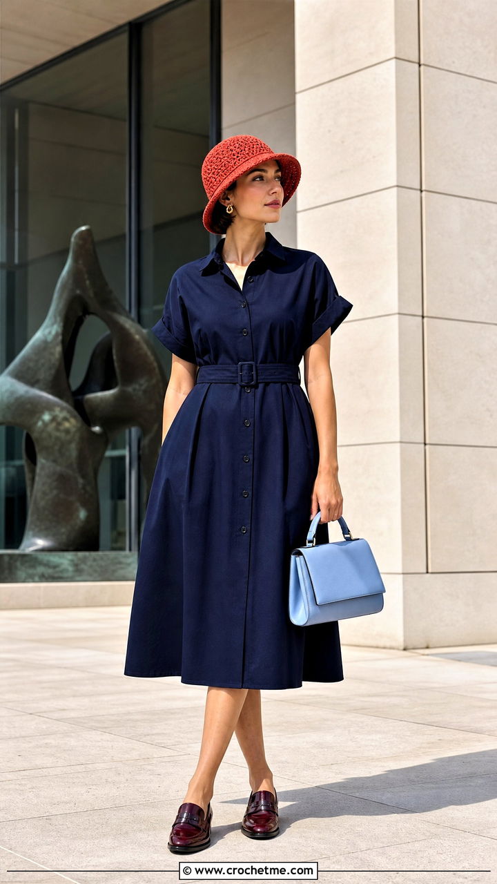 Crochet Cloche Hat With Midi Dress And Loafers - 35 crochet hat for women outfit ideas