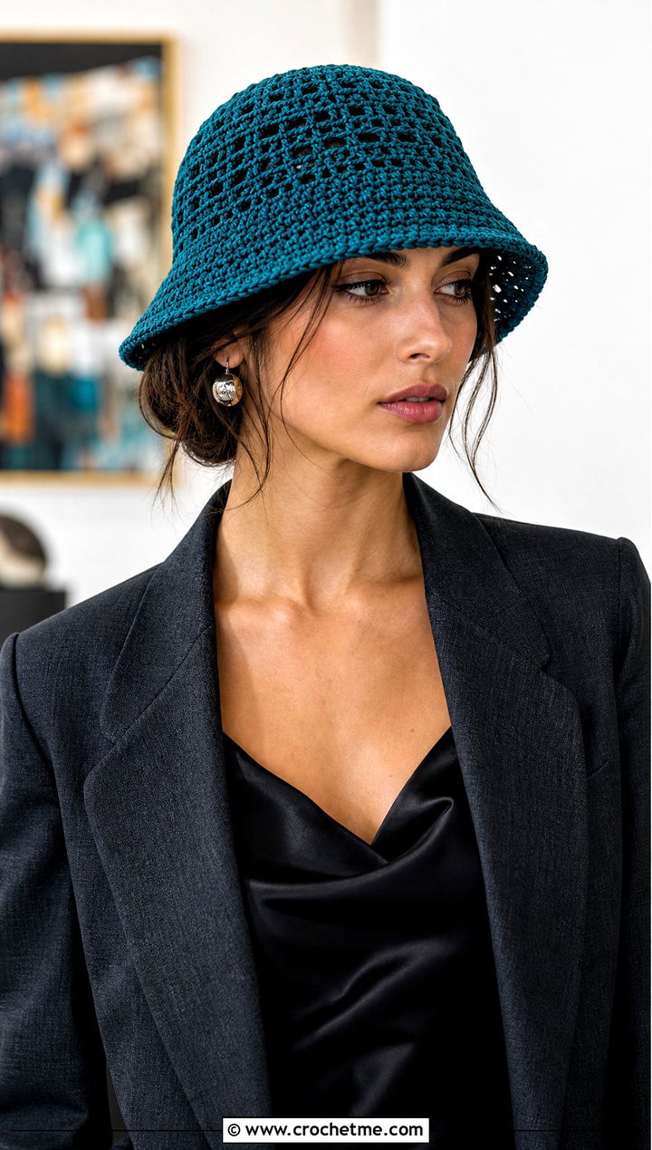 Crochet Cloche Hat With Slip Dress And Blazer - 25 Cool Crochet Hat outfit ideas