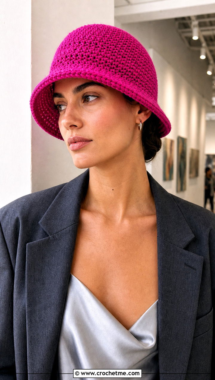 Crochet Cloche Hat With Slip Dress and Blazer - 15 Crocheted Womens Hats outfit ideas