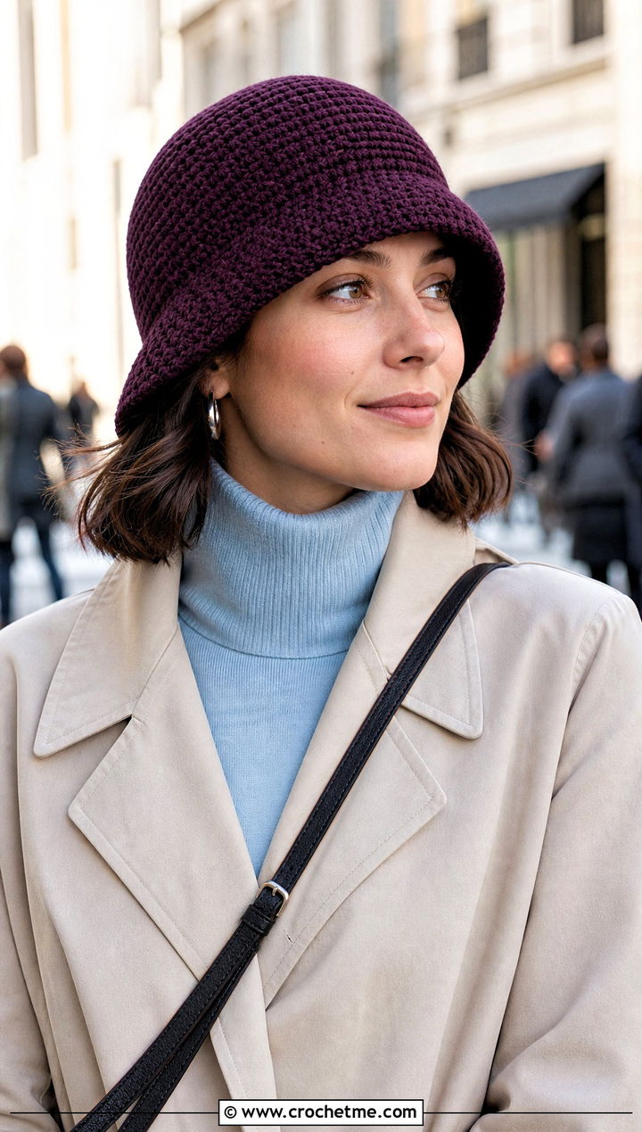 Crochet Cloche Hat With Trench Coat - 25 fast crochet hat outfit ideas
