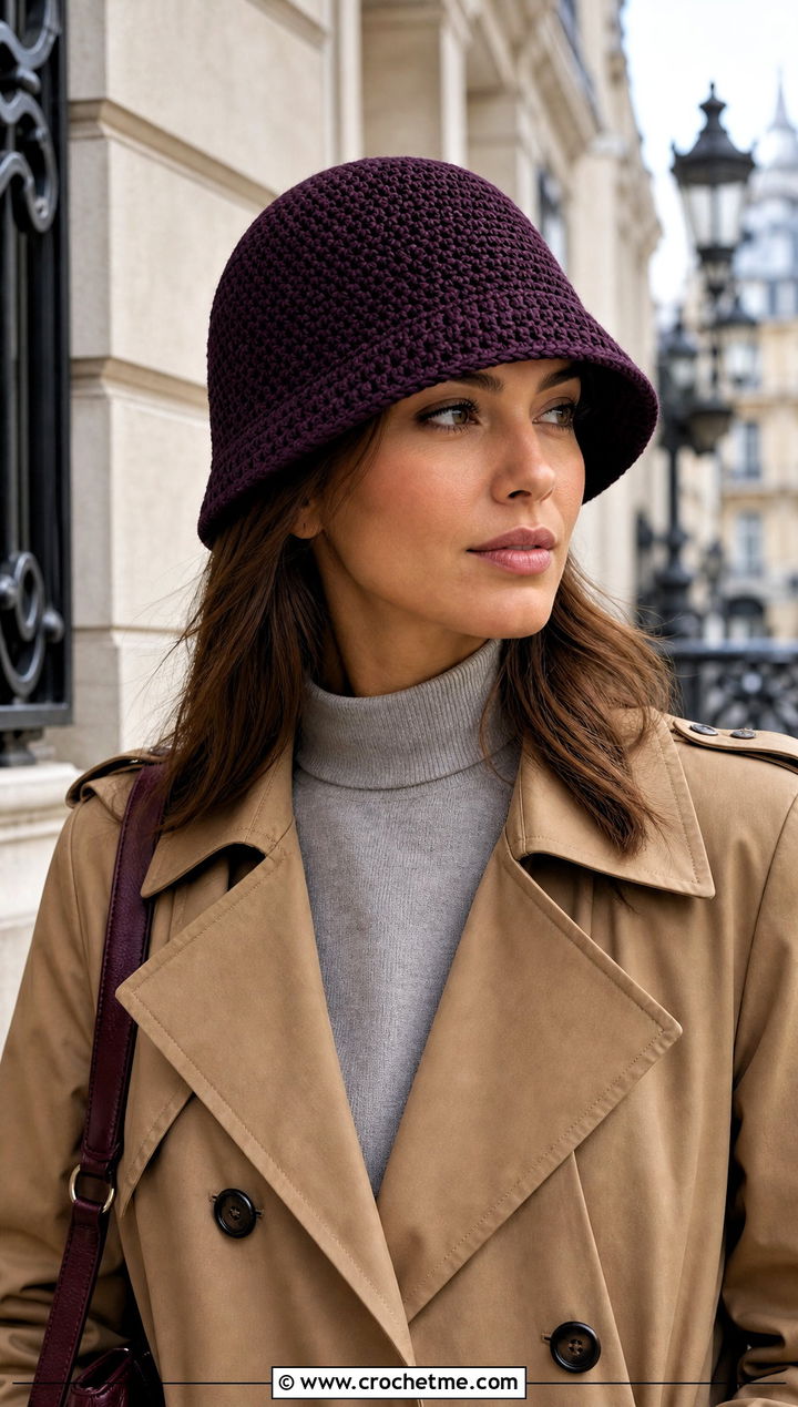 Crochet Cloche Hat With Trench Coat And Midi Skirt - 30 Quick And Easy Crochet Hat outfit ideas