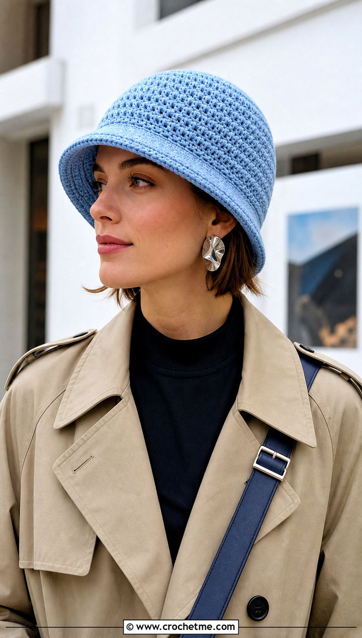 Crochet Cloche Hat With Trench Coat Outfit - 15 Crochet Women's Hats outfit ideas