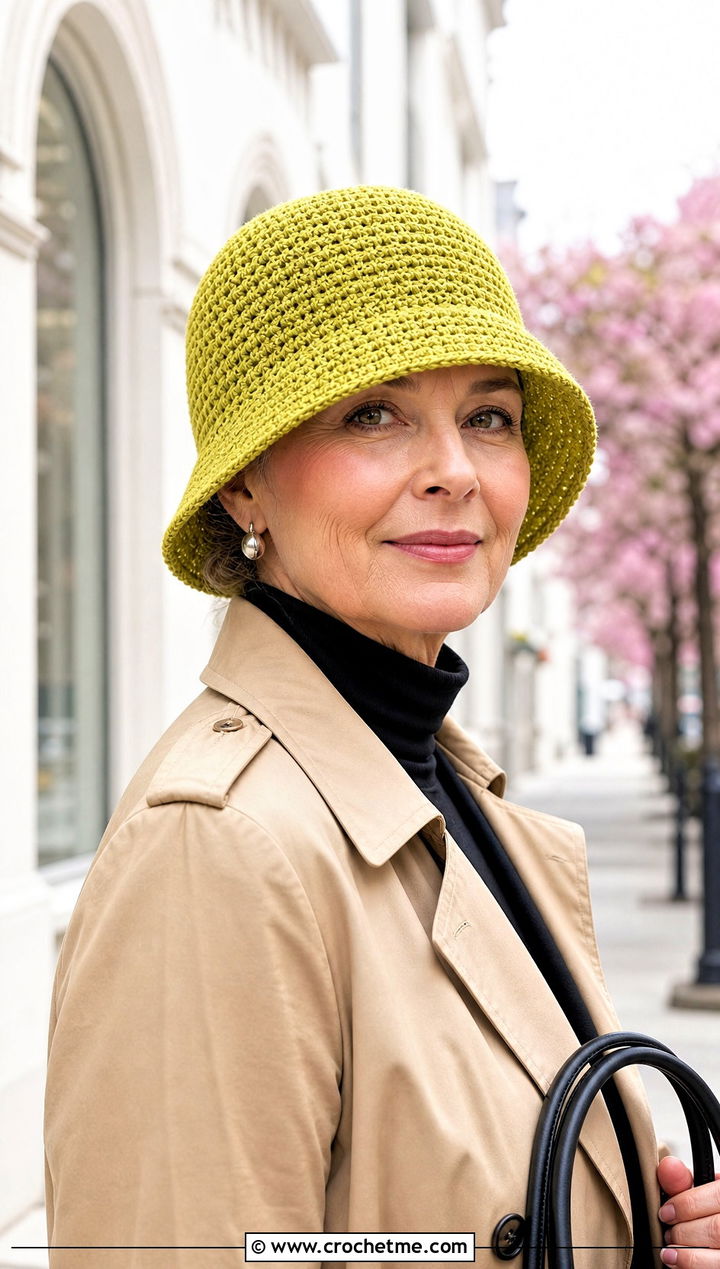 Crochet Cloche Hat With Trench Coat - 30 Crochet Womens Hat outfit ideas