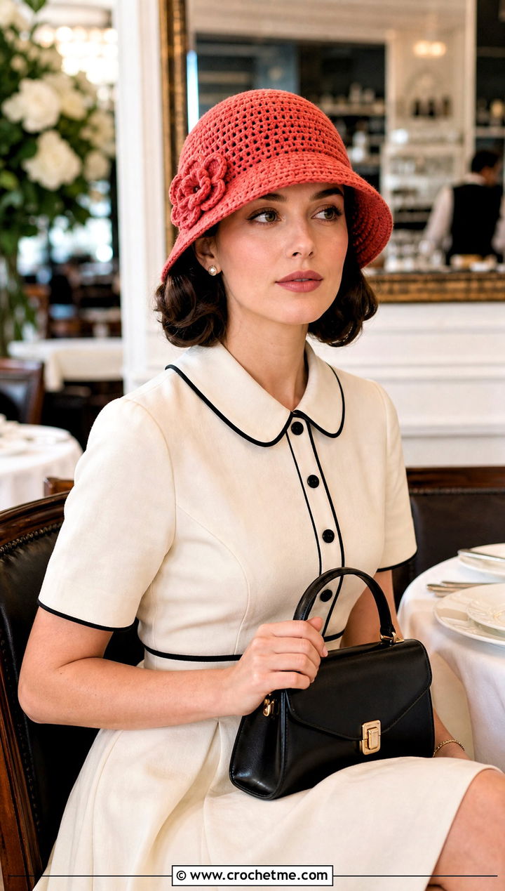 Crochet Cloche Hat With Vintage Midi Dress - 25 Birthday Crochet Hat outfit ideas