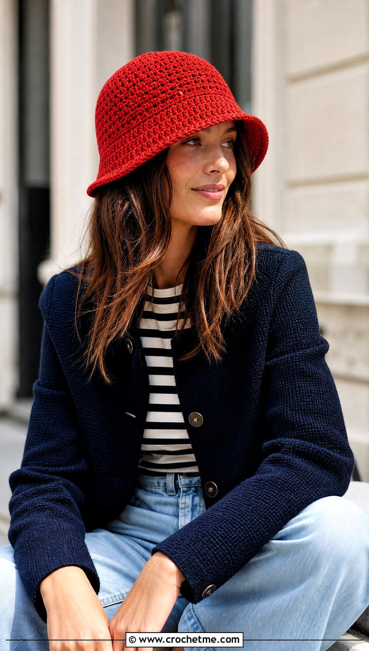 Crochet Cloche Hat With Wide Leg Jeans - 35 cute crochet hat outfit ideas