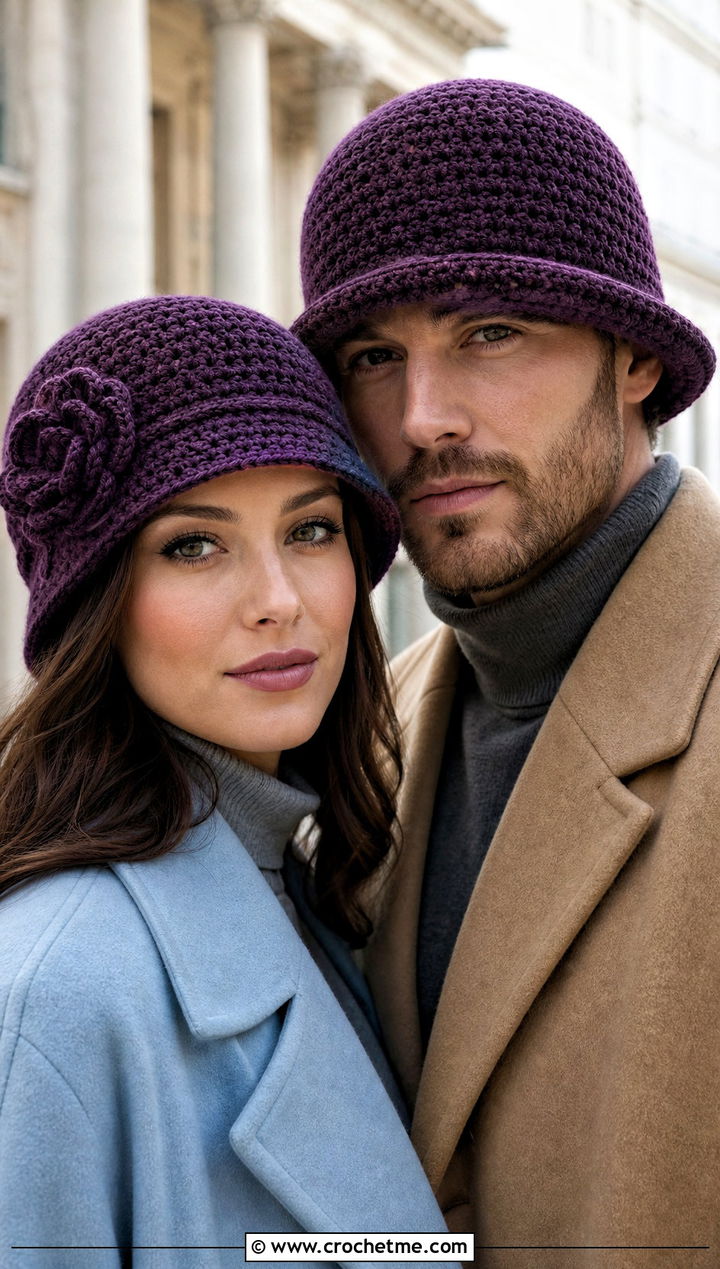 Crochet Cloche Hats With Long Coat Outfits - 15 Couples Crochet Hats outfit ideas