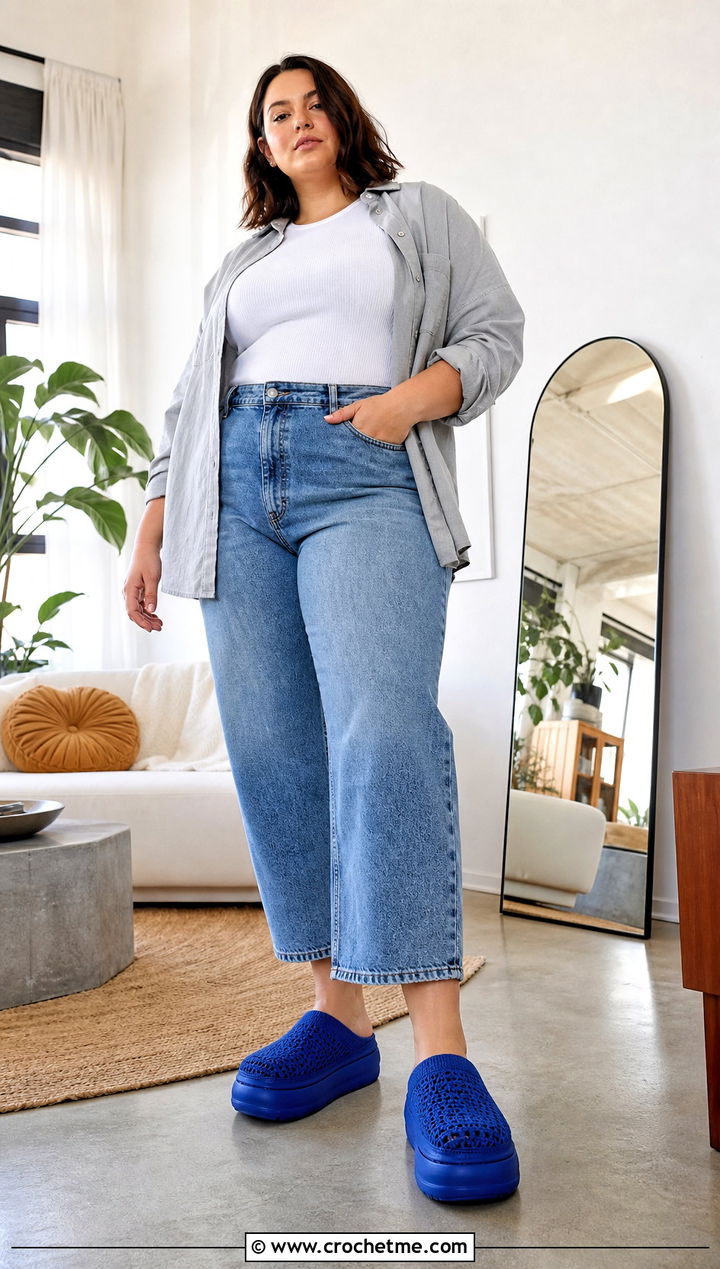 Crochet Clog House Shoes With Barrel Leg Jeans - 25 crochet house shoes outfit ideas