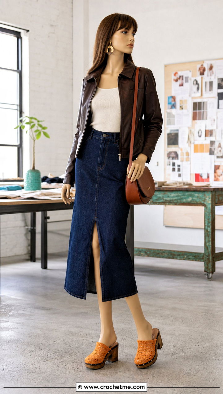 Crochet Clog Slip Ons With Leather Jacket - 15 crochet slip-on shoes on mannequin outfit ideas