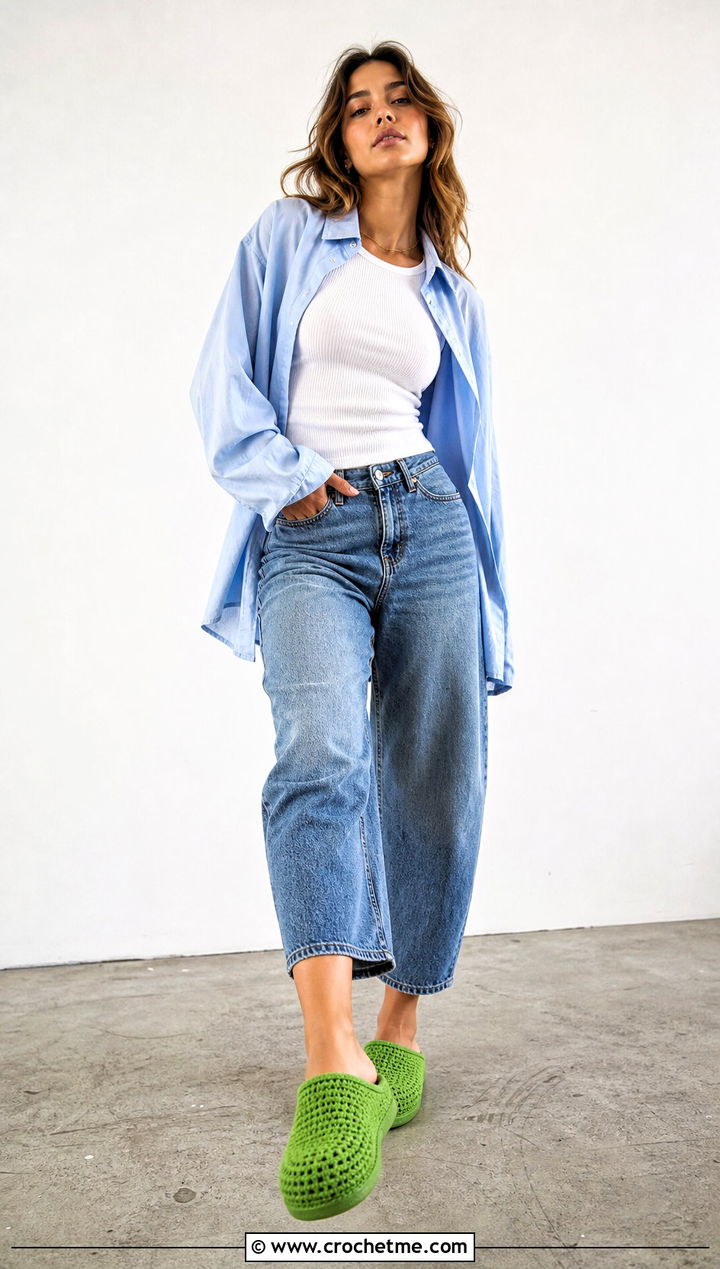 Crochet Clog Slippers With Barrel Jeans - 25 simple crochet slippers outfit ideas