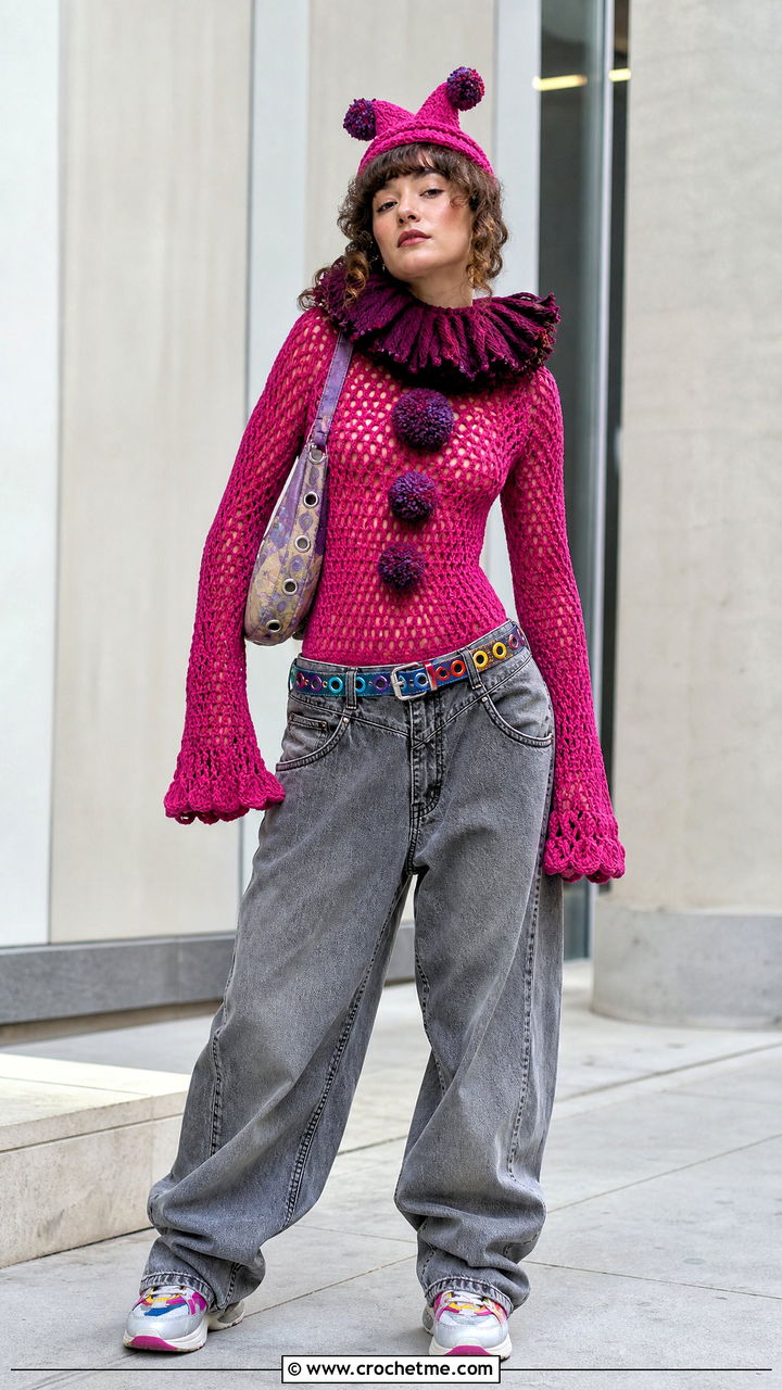 Crochet Clown Bodysuit Costume With Baggy Jeans - 35 crochet clown costume outfit ideas