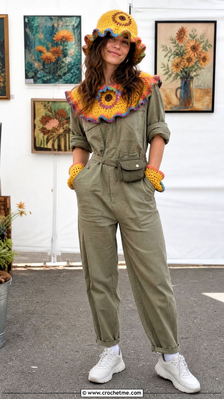 Crochet Clown Bucket Hat Costume With Utility Jumpsuit - 35 crochet clown costume outfit ideas