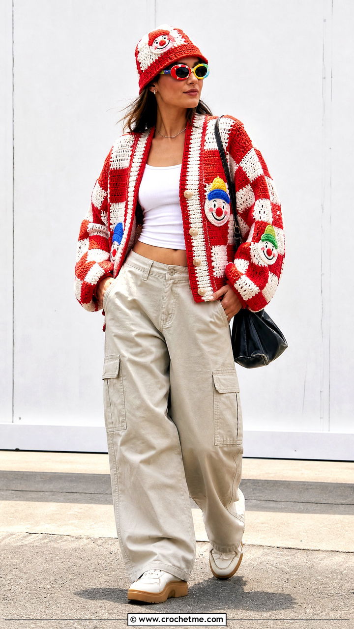 Crochet Clown Cardigan Costume With Cargo Pants - 35 crochet clown costume outfit ideas
