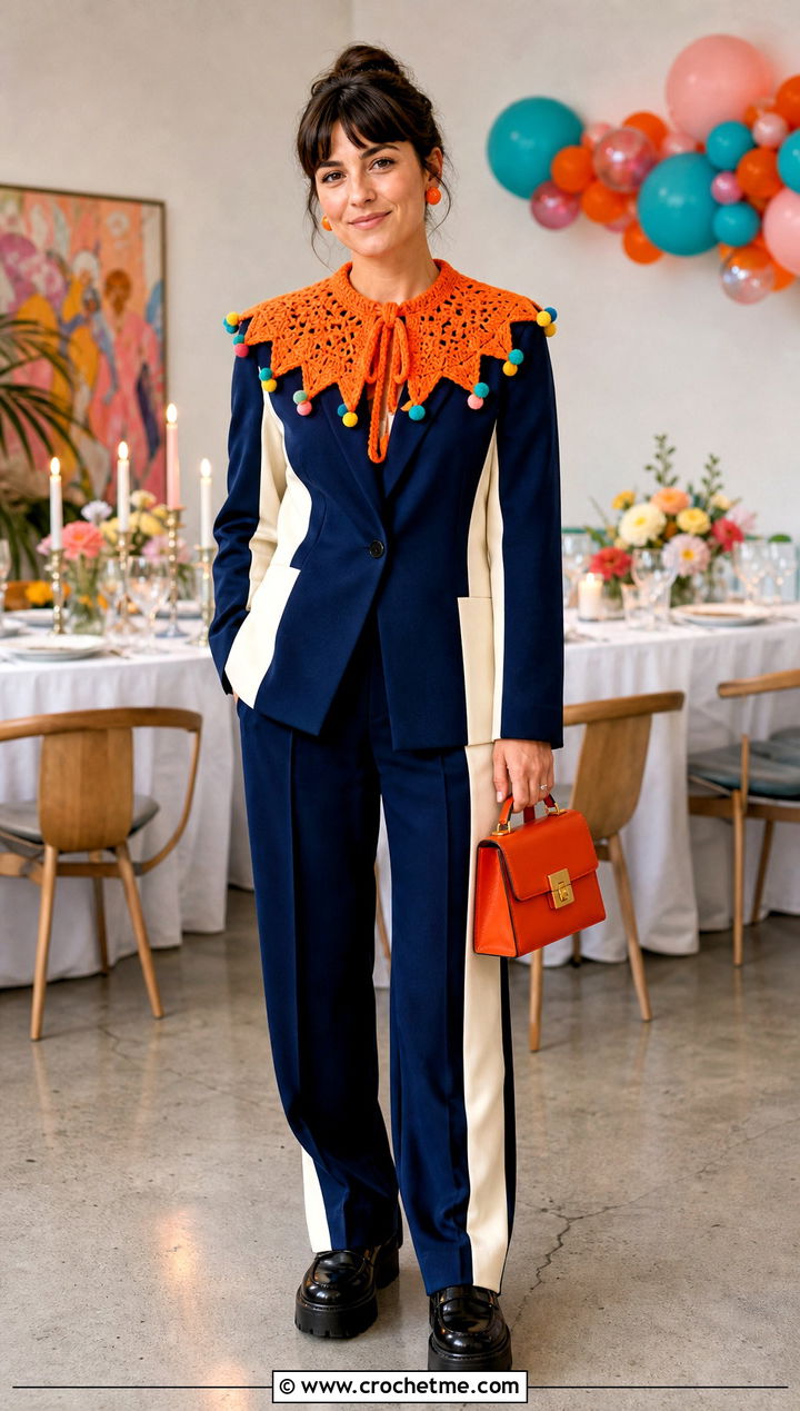 Crochet Clown Collar With Color Block Suit - 35 Crochet Halloween Costume Women outfit ideas