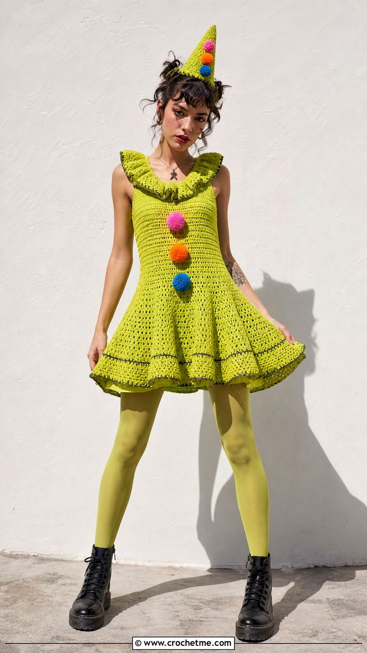 Crochet Clown Dress With Combat Boots - 35 crochet clown costume outfit ideas