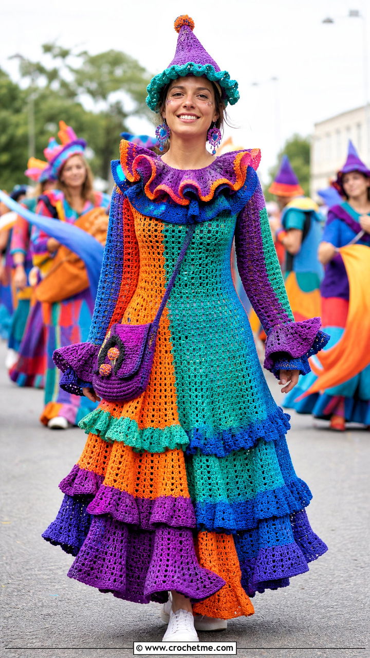 Crochet Clown Maxi Dress Costume With Sneakers - 35 crochet clown costume outfit ideas