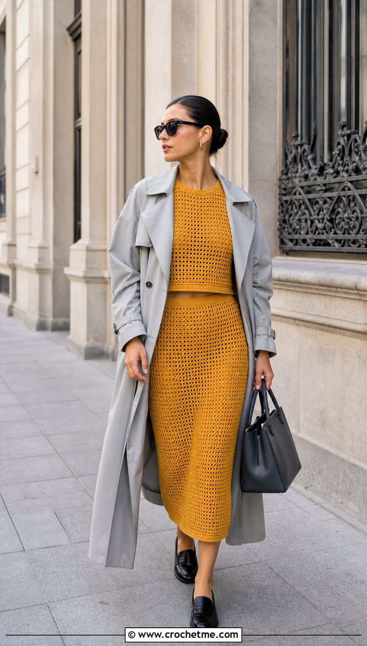 Crochet Co Ord Set With Long Trench - 30 crochet clothes outfit ideas