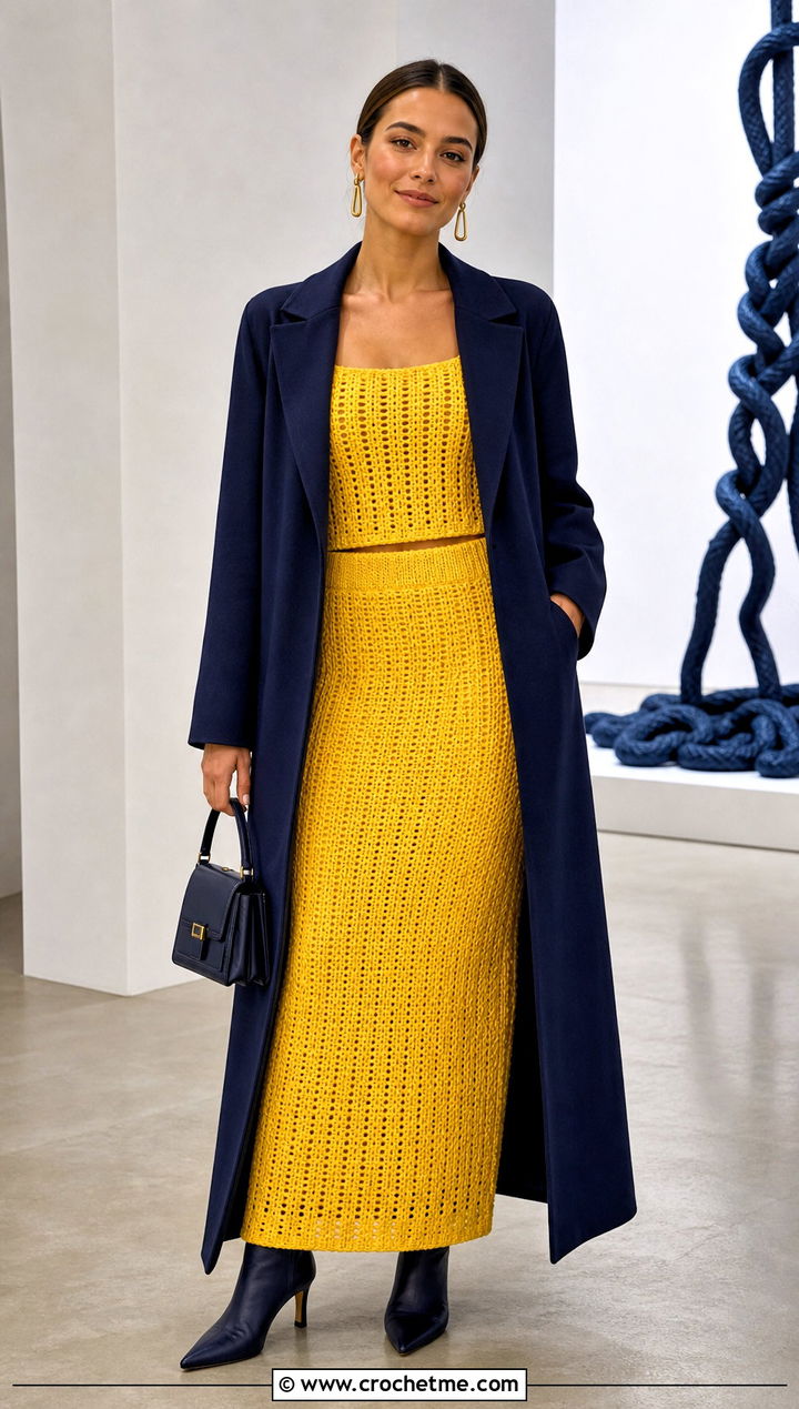 Crochet Co Ord Set With Longline Coat - 15 Crochet Nye Outfit ideas