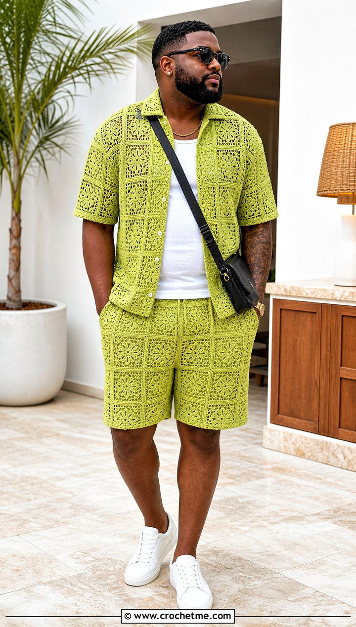 Crochet Co Ord Set With Minimal Sneakers - 25 crochet men's clothes and outfit ideas