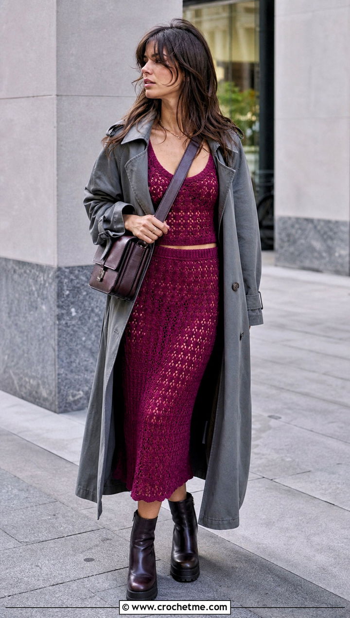 Crochet Co Ord Set With Oversized Trench Coat - 25 grunge crochet clothes and outfit ideas
