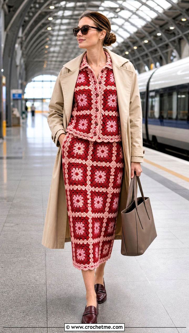 Crochet Co Ord Set With Trench Coat - 15 colorful crochet clothing design outfit ideas