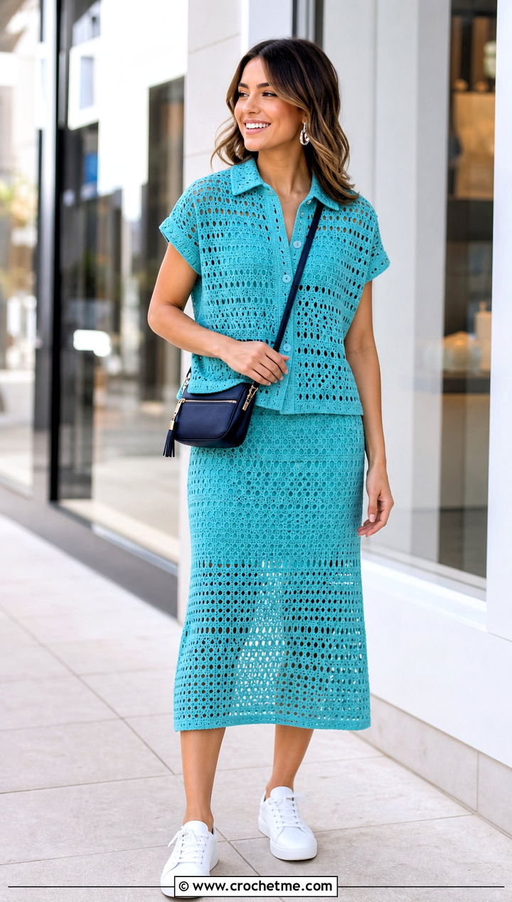 Crochet Co Ord Set With White Sneakers - 15 cute trendy crochet clothes and outfit ideas