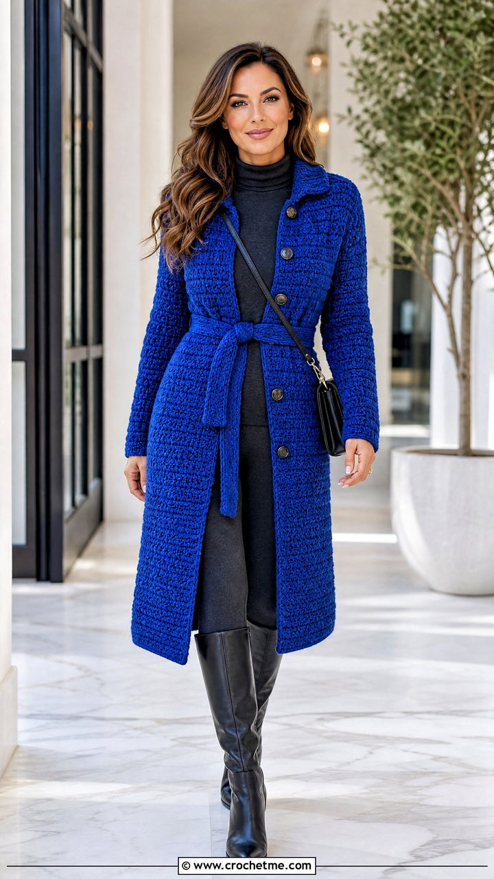 Crochet Coat Dress With Thermal Base Layer - 35 crochet winter dress outfit ideas