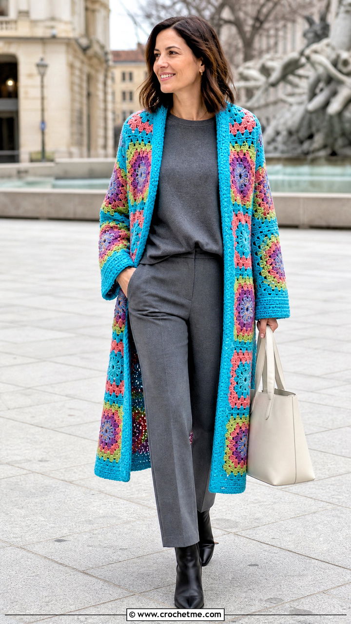 Crochet Coat With Monochrome Basics - 35 easy crochet clothes and outfit ideas