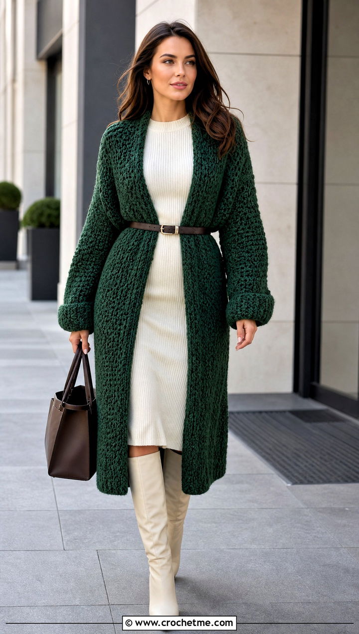 Crochet Coat With Ribbed Knit Dress - 30 winter crochet clothes ideas