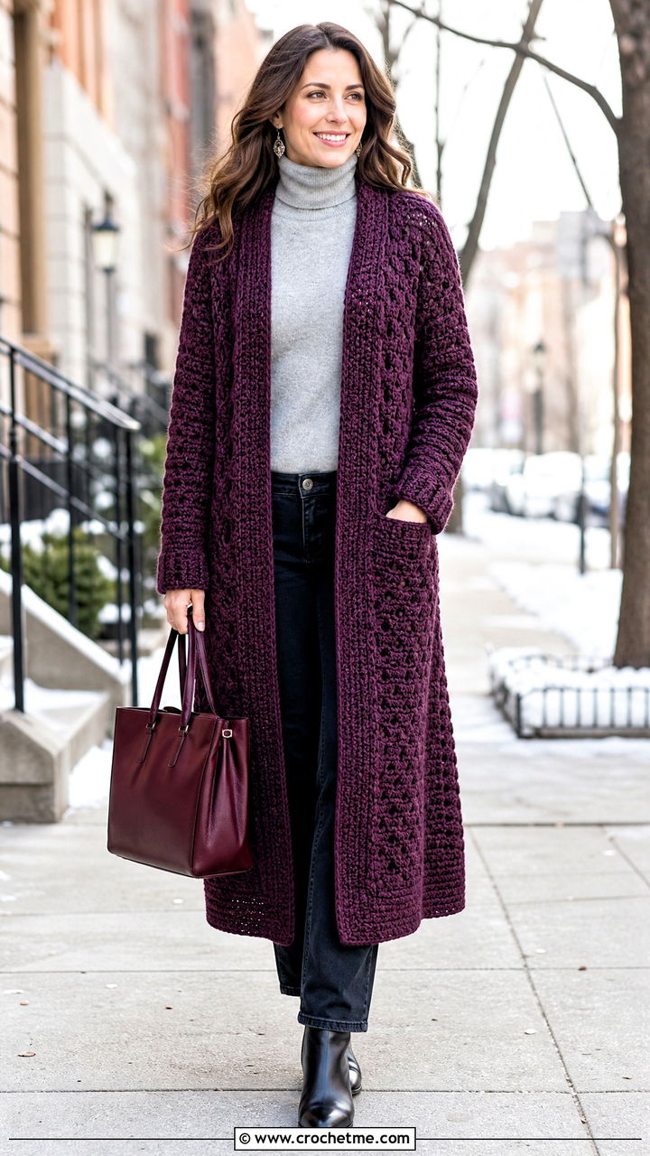 Crochet Coatigan Boho Cardigan With Turtleneck And Jeans - 35 crochet boho cardigan outfit ideas