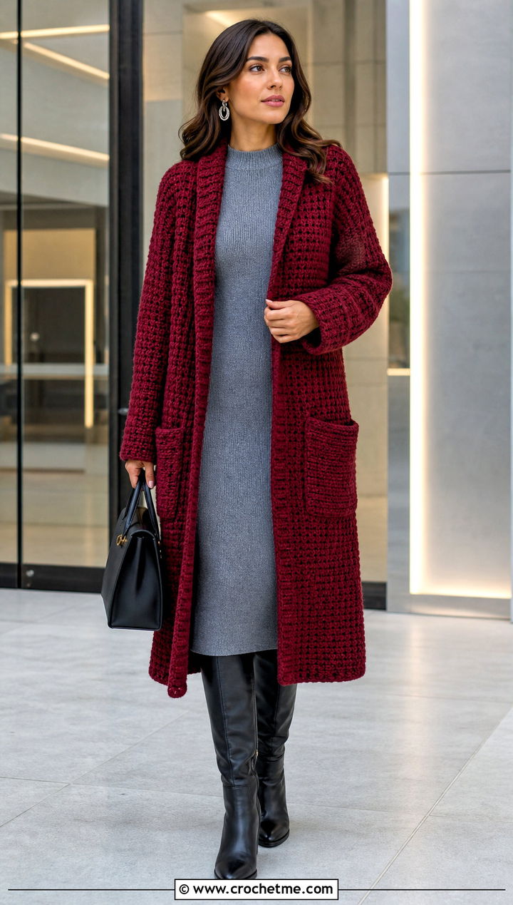 Crochet Coatigan One Piece Cardigan With Knit Midi Dress - 35 one piece crochet cardigan outfit ideas