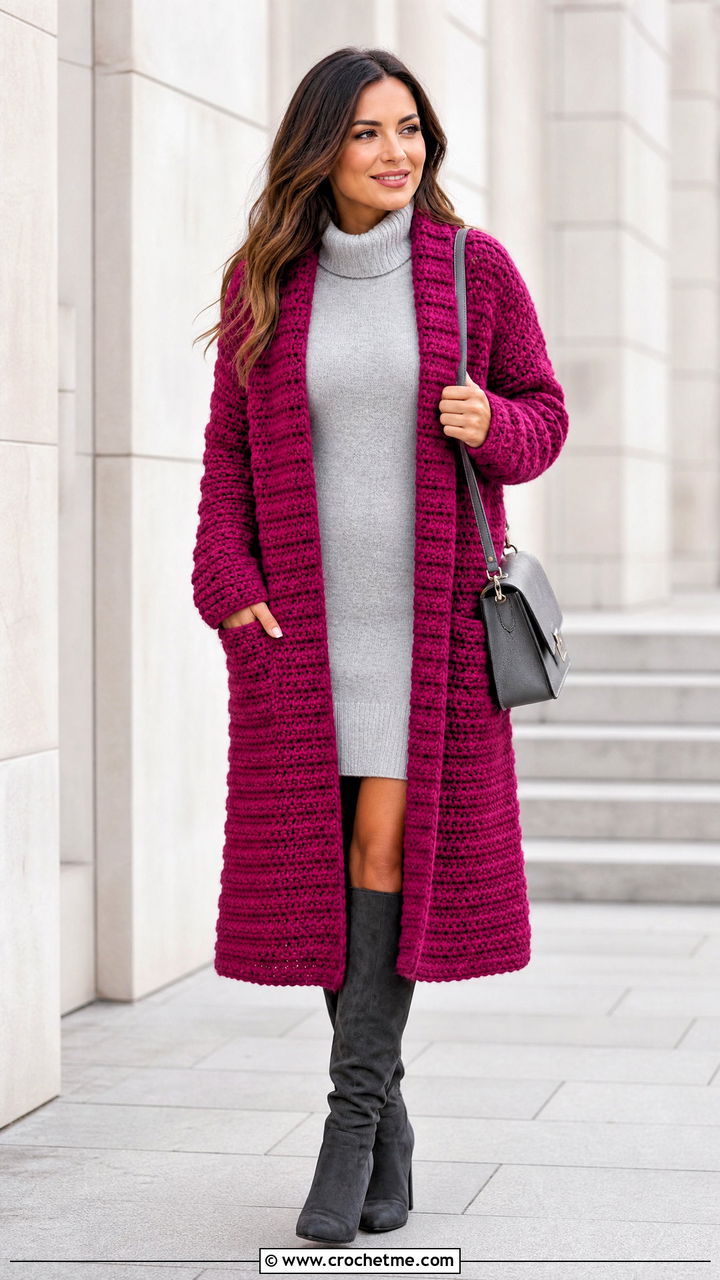 Crochet Coatigan With Sweater Dress - 35 crochet cardigan ideas