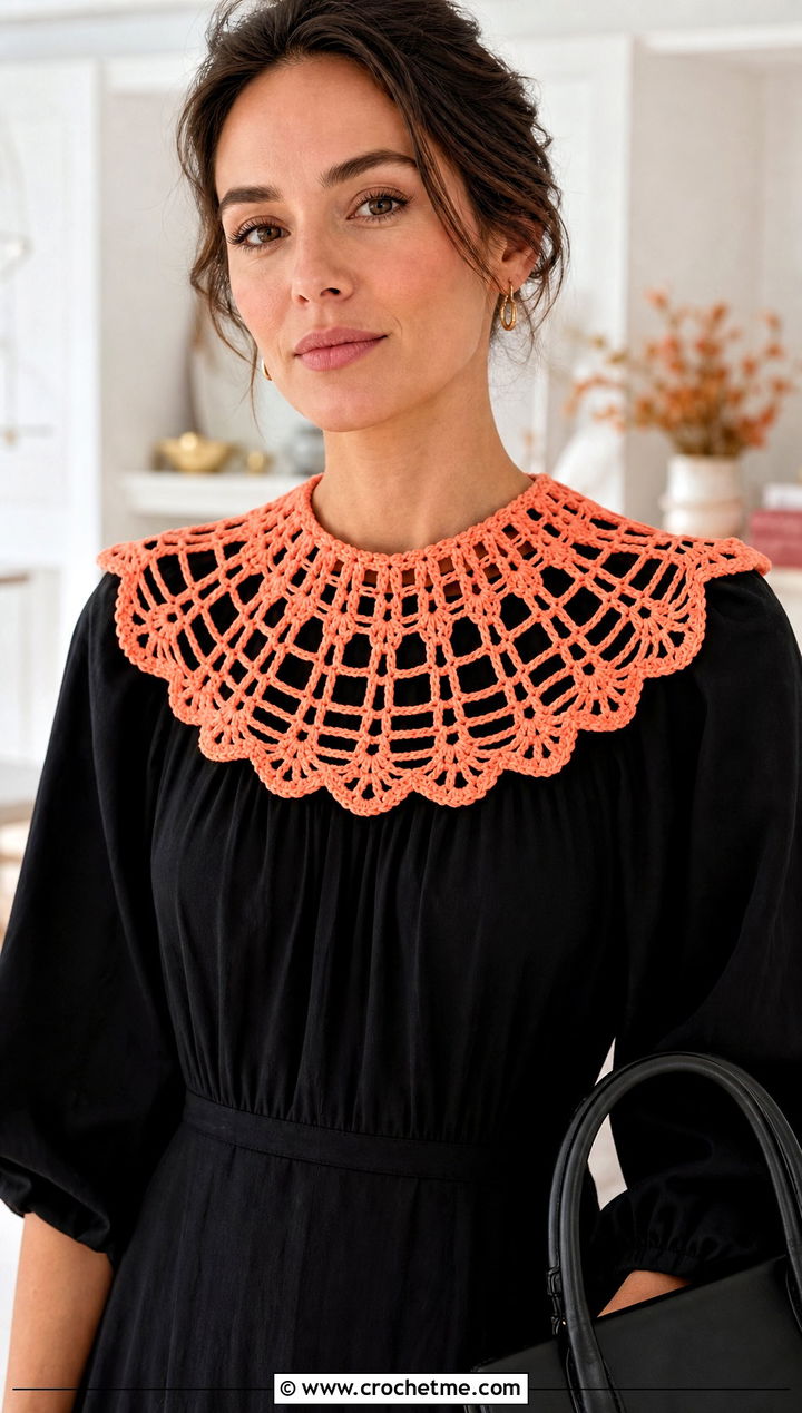 Crochet Cobweb Collar With Black Midi Dress - 20 Crochet Halloween Clothing and outfit ideas