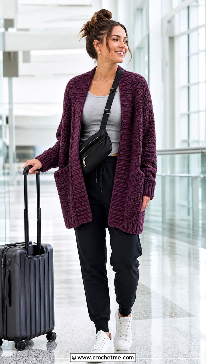 Crochet Cocoon Cardigan With Joggers - 30 crochet clothing for beginners outfit ideas