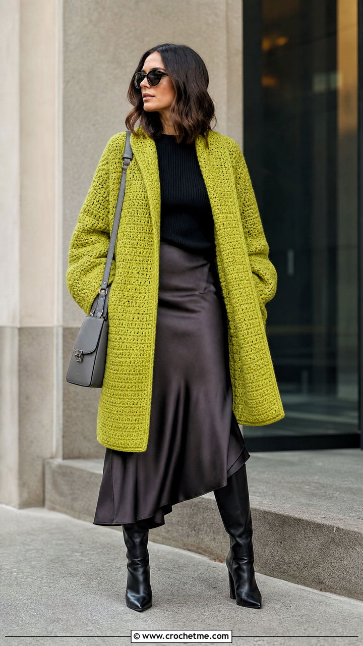 Crochet Cocoon Coat With Slip Skirt And Sweater - 35 crochet coats & jackets outfit ideas