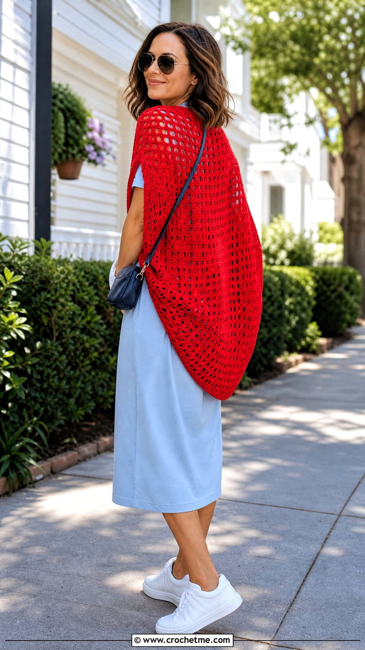 Crochet Cocoon Wrap With T Shirt Dress - 35 crochet shawls and wraps outfit ideas