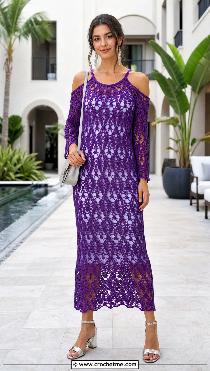 Crochet Cold Shoulder Cover Up Dress With Block Heels - 35 crochet summer cover up outfit ideas