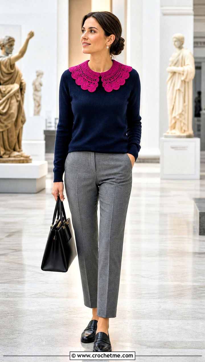 Crochet Collar Scarf With Crew Neck Sweater - 35 crochet neck scarf outfit ideas