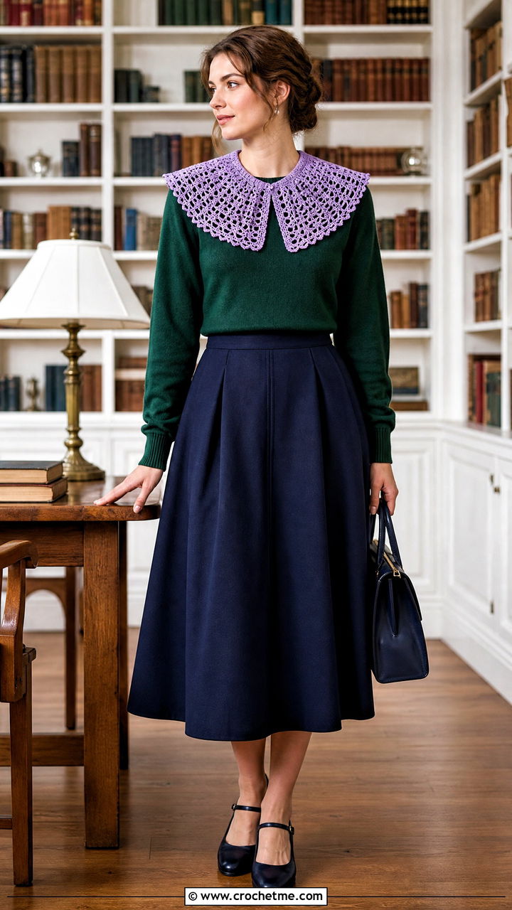 Crochet Collar Scarf With Crewneck Sweater - 35 crochet scarf ideas