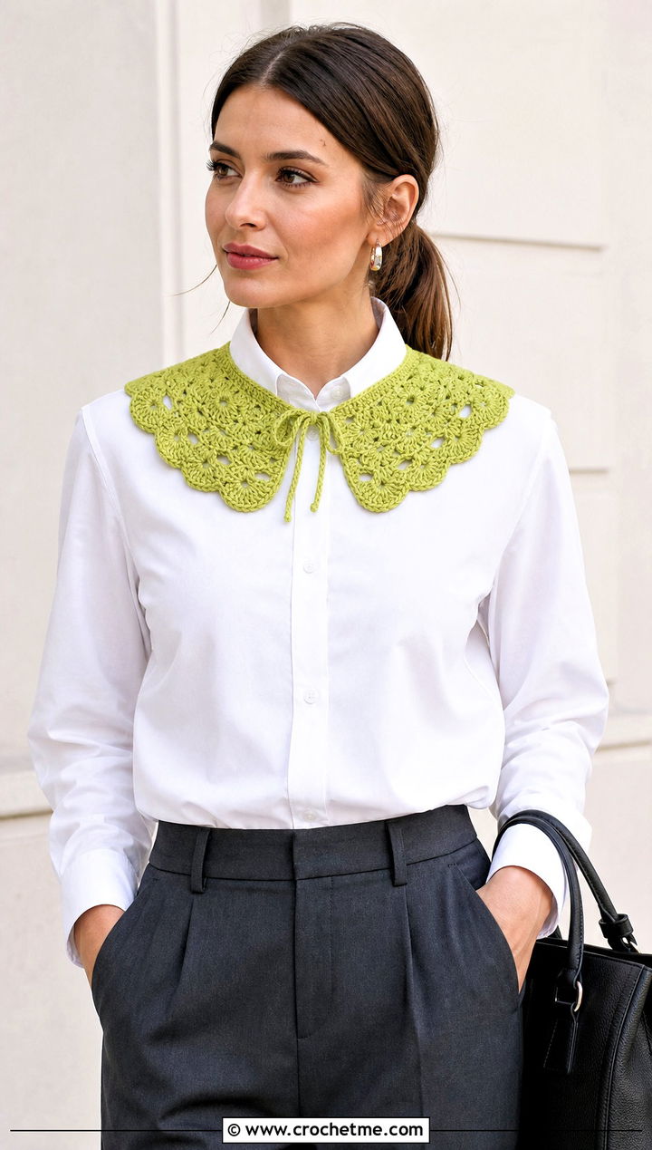 Crochet Collar With Button Down Shirt And Trousers - 25 K Pop Crochet Clothes and outfit ideas