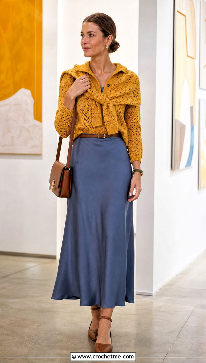 Crochet Collared Sweater Set With Midi Dress - 25 Crochet Sweater Set outfit ideas