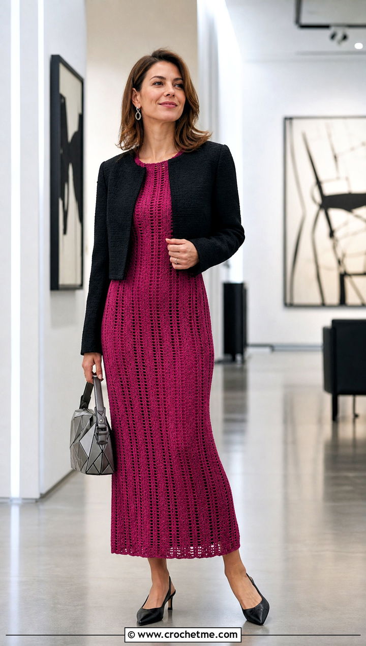 Crochet Column Dress With Cropped Jacket - 25 Crochet Professional Clothes and outfit ideas