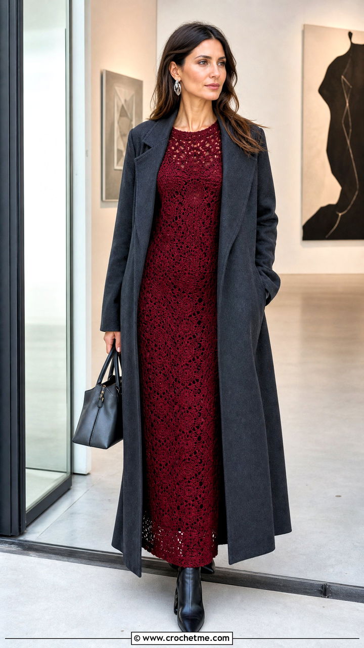Crochet Column Dress With Long Coat - 35 crochet dresses outfit ideas