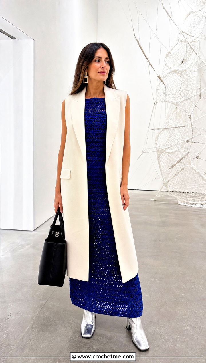 Crochet Column Dress With Longline Vest - 35 cute crochet dress ideas