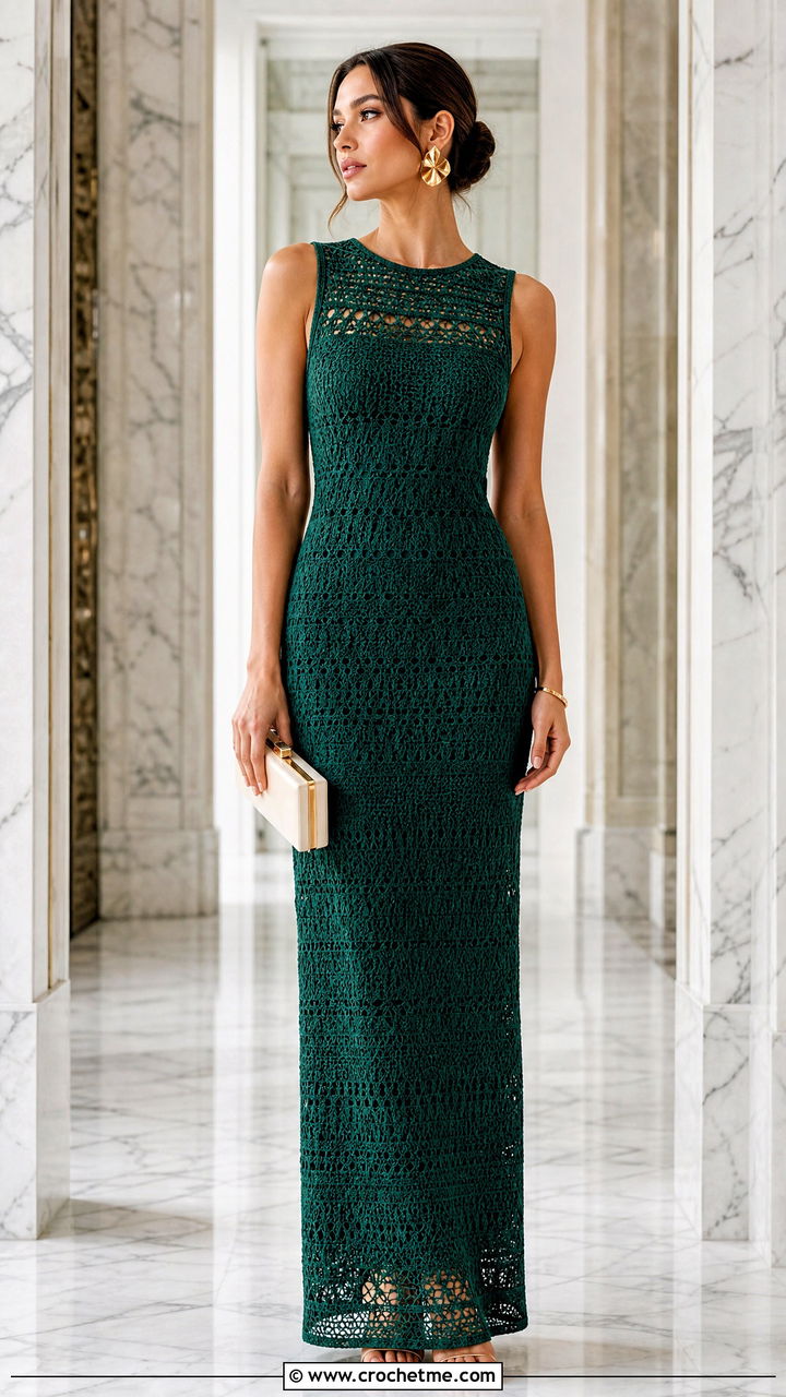 Crochet Column Dress With Minimal Heels - 35 crochet dress ideas